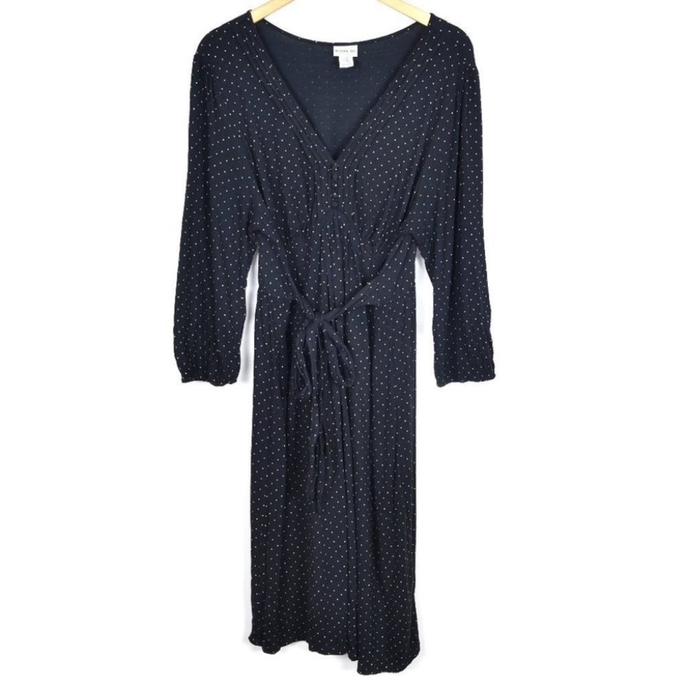 Motherhood Maternity Black Long Sleeve Polka Dot Tie Wrap Midi Dress Sz XL